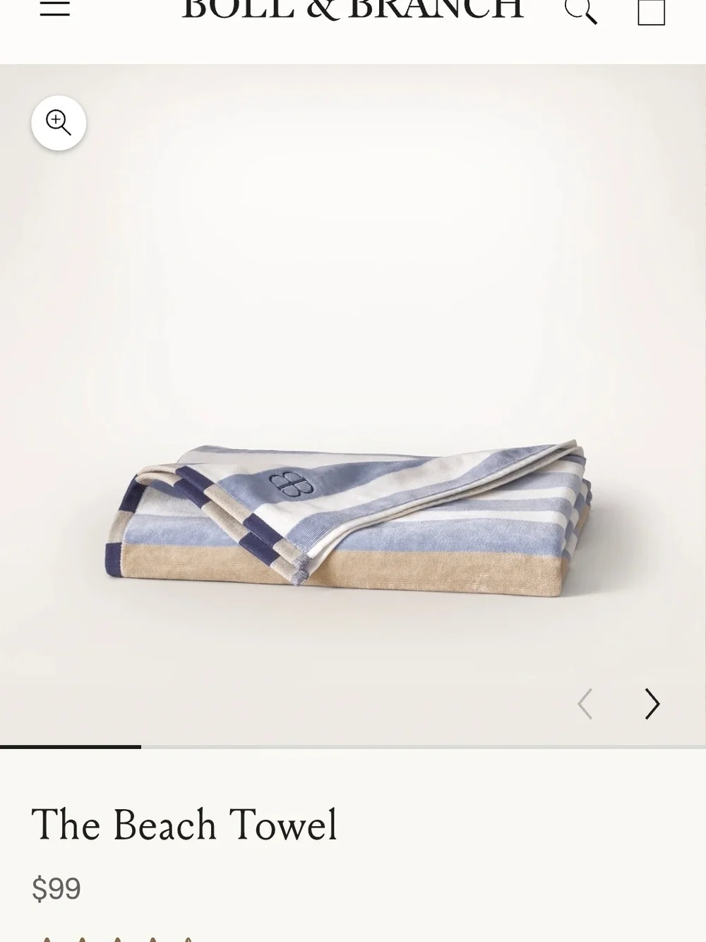 NWT Boll & Branch The Beach Towel XL - Hydrangea Harbor Stripe - blue tan white